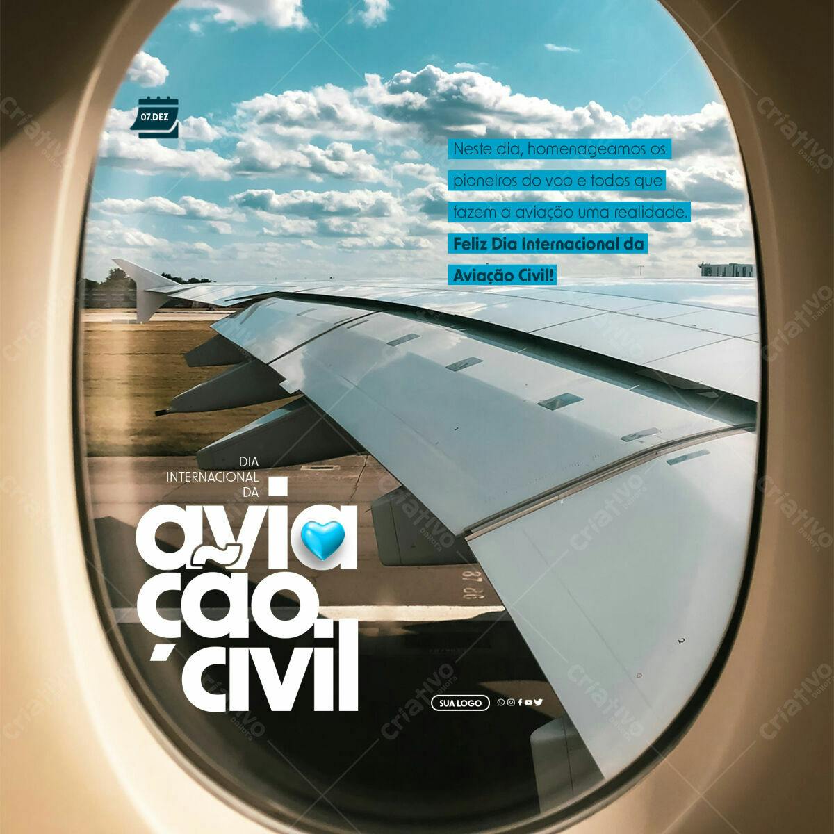 Post para Dia Internacional da Aviação Civil PSD Editável