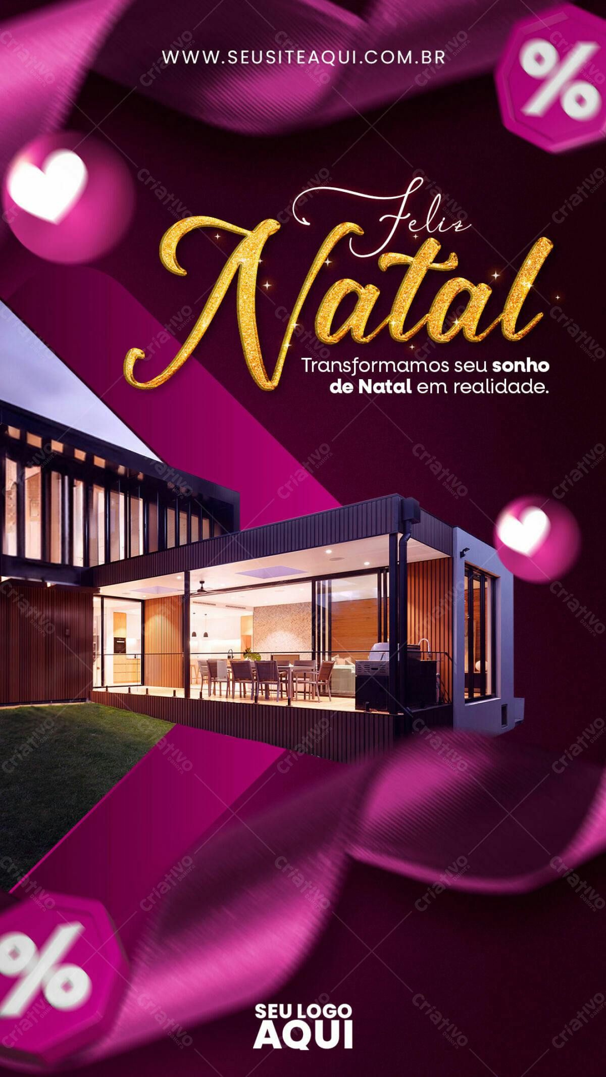 Flyer de Natal com Casa Moderna PSD Editável