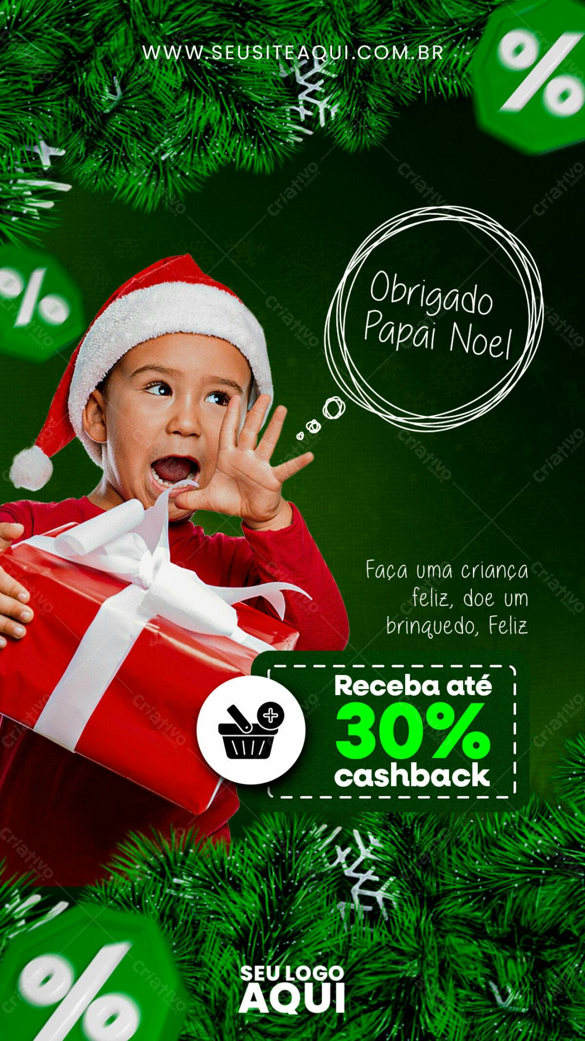 Flyer Natalino com Criança e Oferta de Cashback PSD Editável