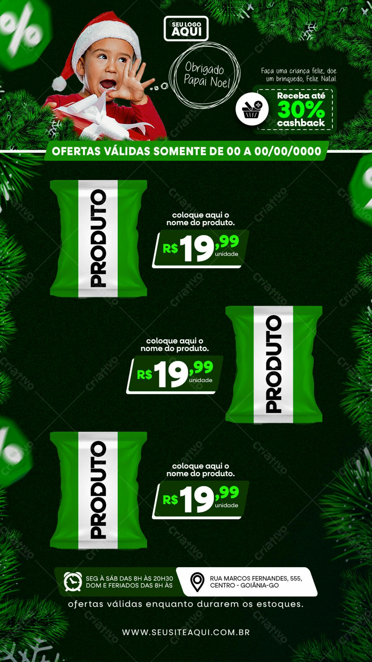 Flyer Natalino com Embalagem de Produto PSD Editável