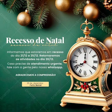 Feliz natal comunicado de recesso virtude do natal e ano novo social media