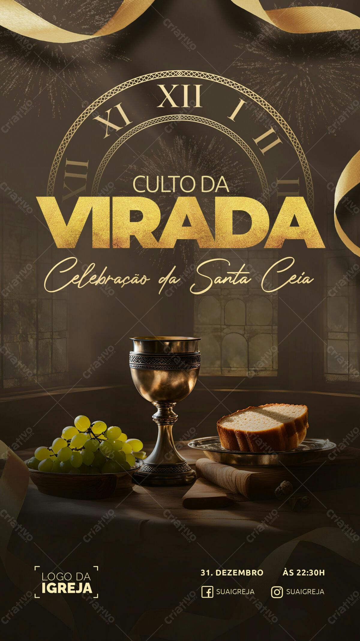 Flyer para Culto da Virada PSD Editável