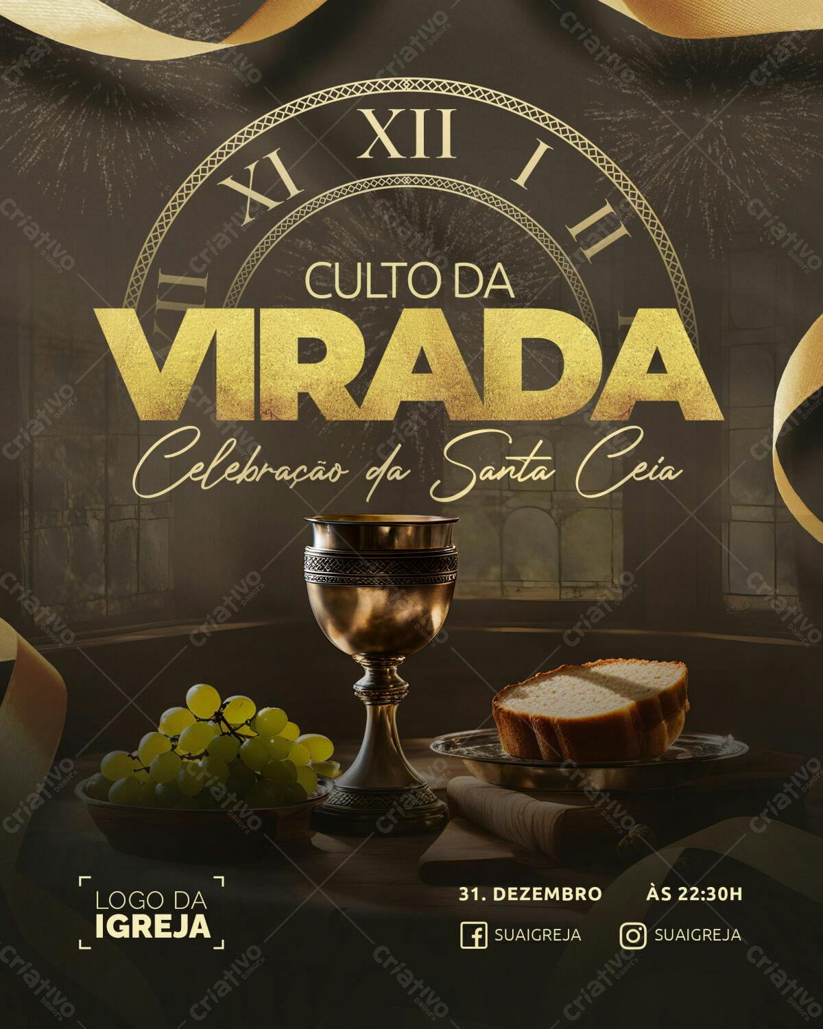 Flyer para Culto da Virada PSD Editável