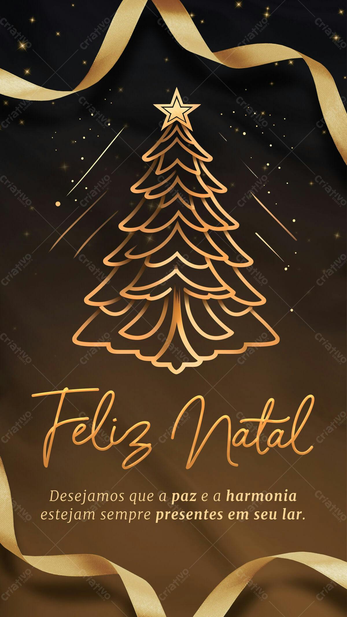 Convite Natalino Elegante em Dourado PSD Editável