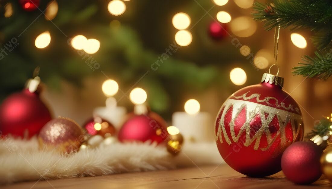 Enfeites vermelhos e dourados Natal