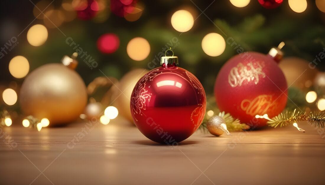 Enfeite vermelho Natal mesa madeira