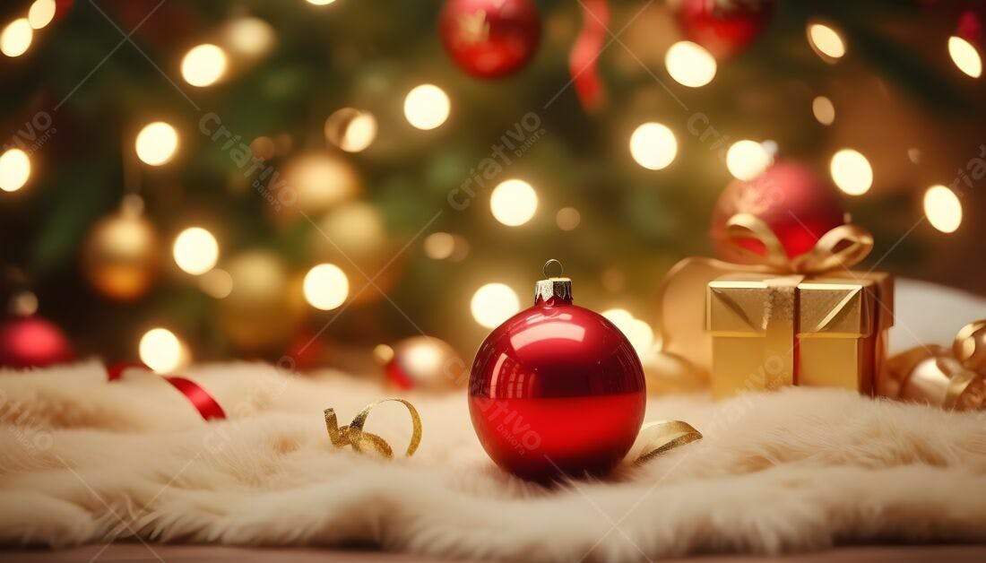 Enfeite natalino vermelho e presente dourado