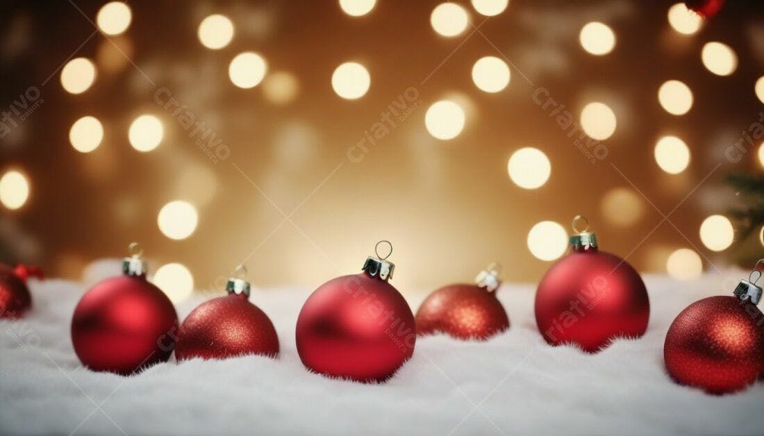 Enfeites vermelhos de Natal em fundo dourado