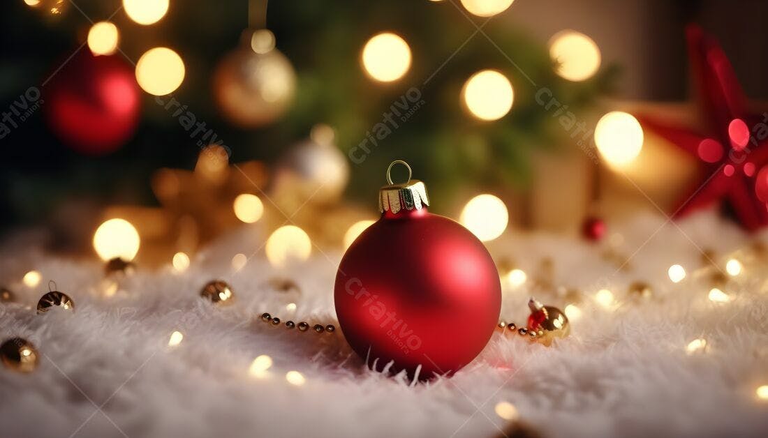 Enfeite vermelho Natal luzes fundo branco