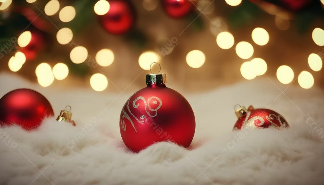 Enfeites vermelhos de Natal em fundo claro