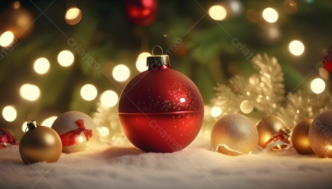Enfeite vermelho Natal luzes fundo neve