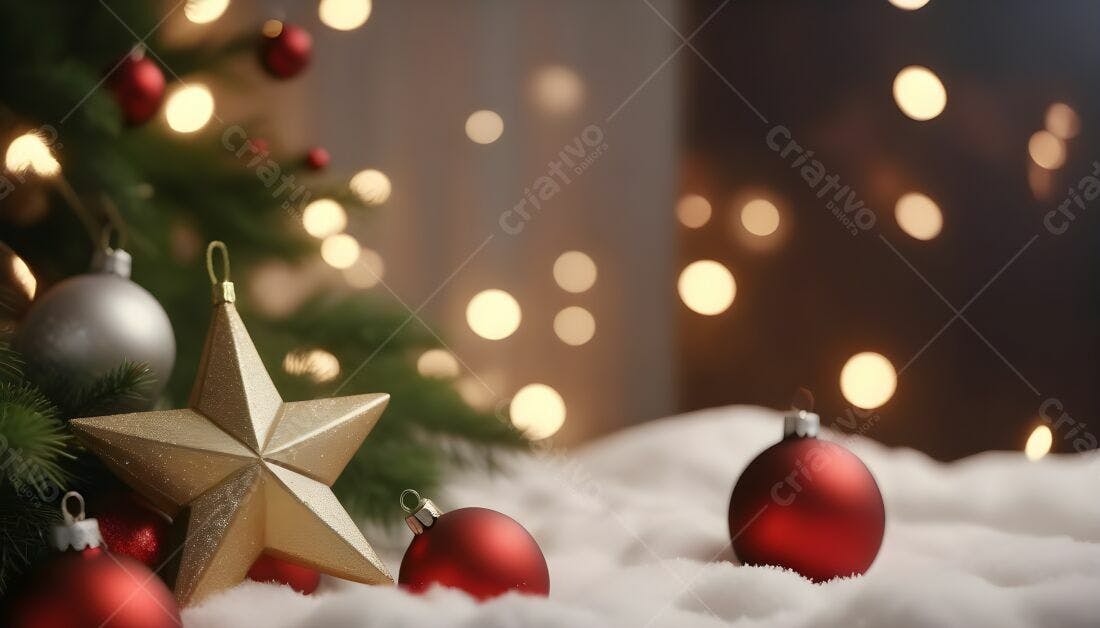 Enfeites de Natal na neve com luzes