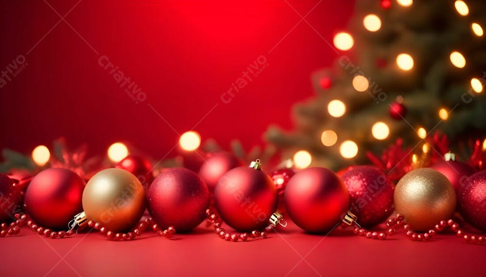 Imagem De Natal Com Cores Vermelhas E Bolas Para Composição De Natal (2)