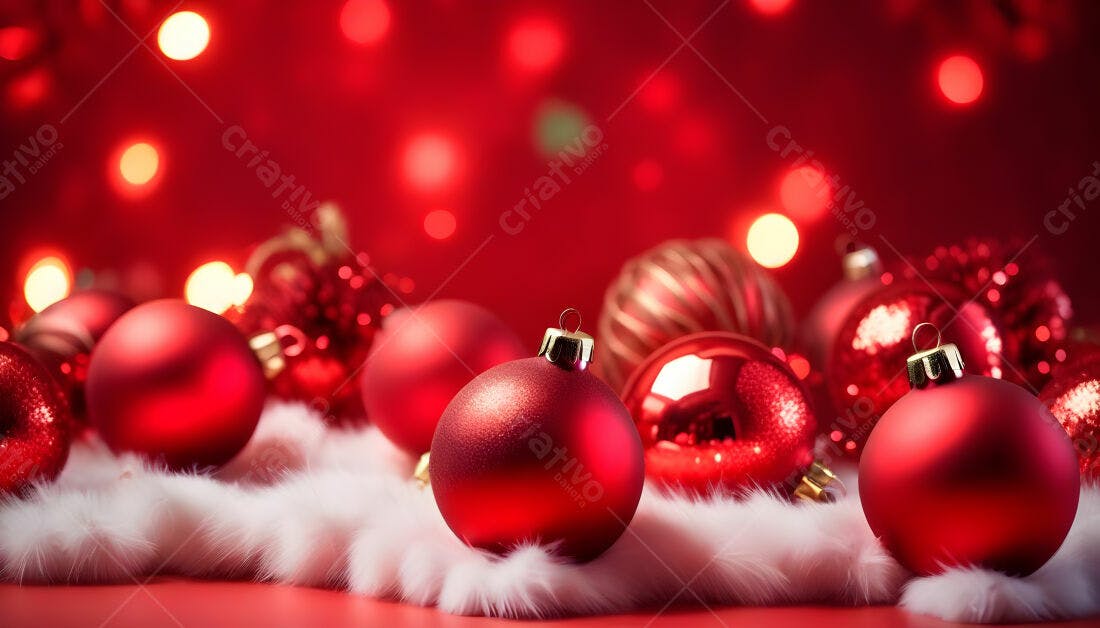 Enfeites vermelhos de Natal sobre fundo vermelho