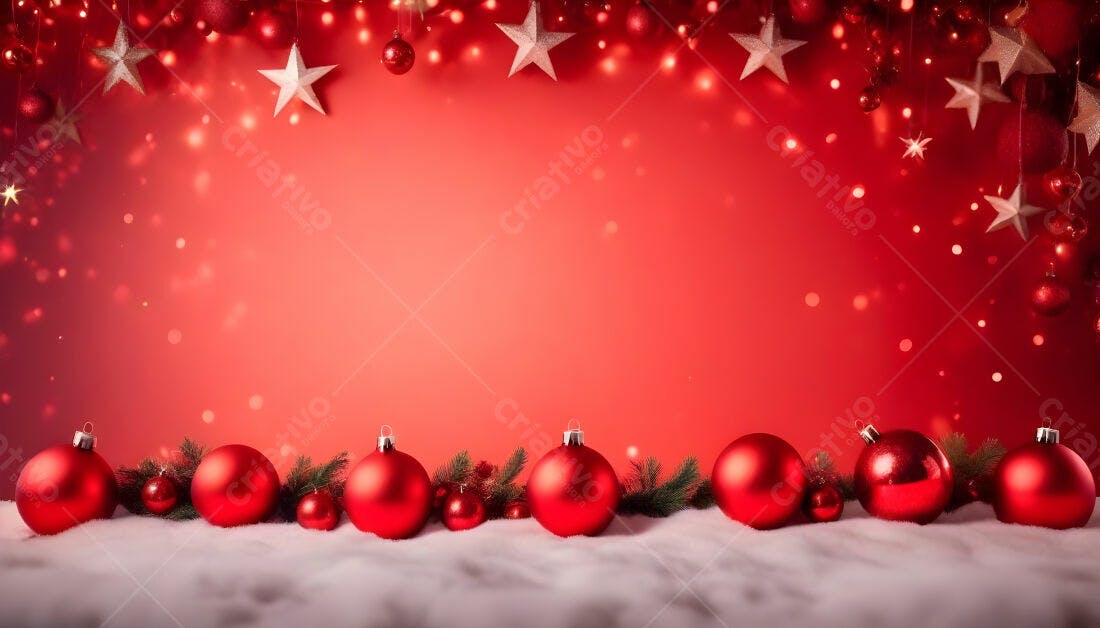 Enfeites vermelhos de Natal na neve