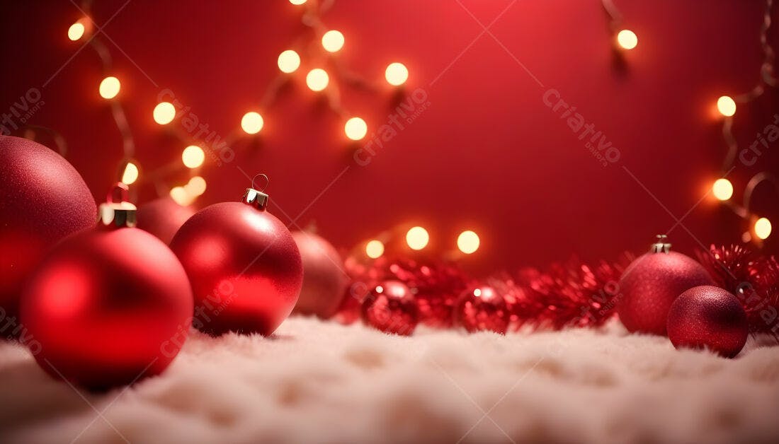 Enfeites vermelhos de Natal sobre fundo vermelho