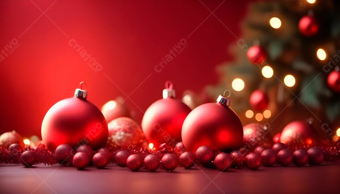 Enfeites vermelhos de Natal árvore fundo