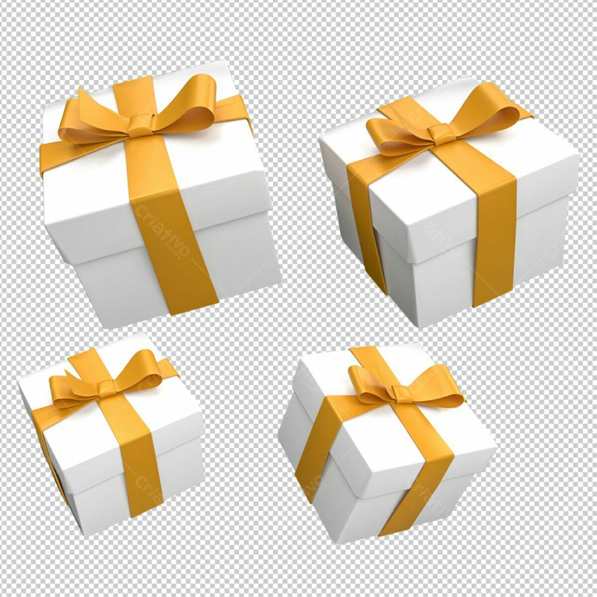 Mockup de Caixas de Presente com Laço Dourado PSD Editável