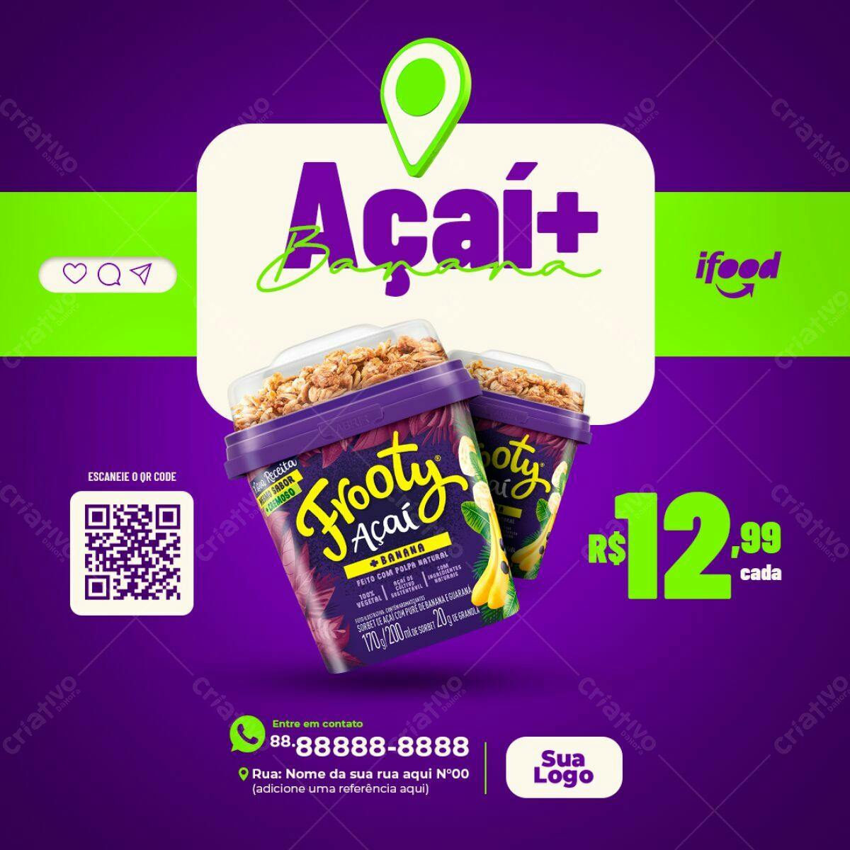 Postagem Instagram Açaí+Banana PSD Editável