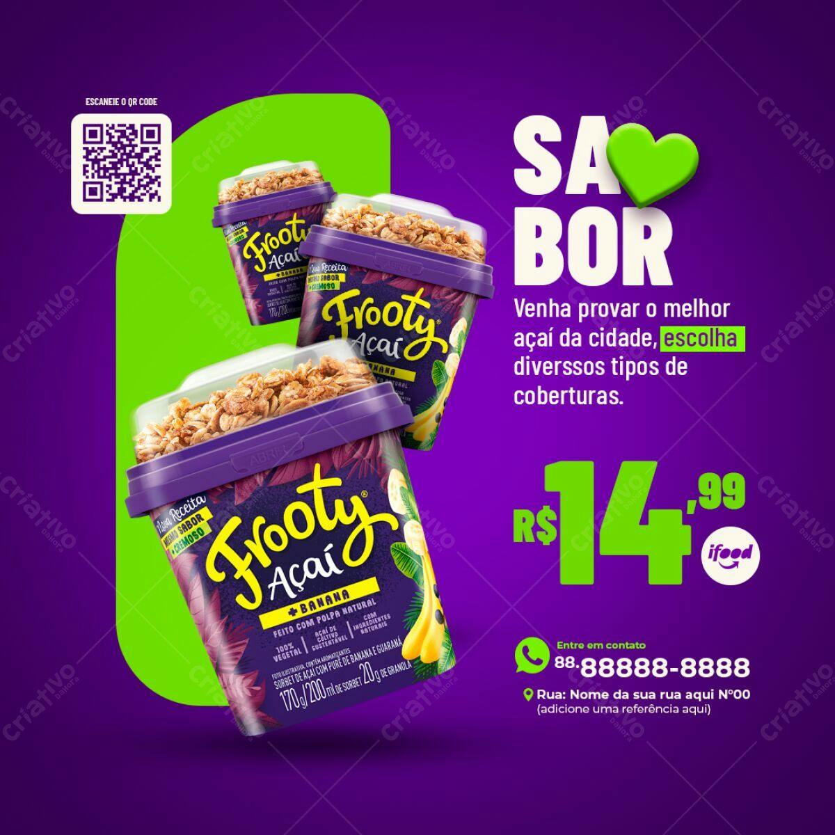 Flyer para Promoção de Açaí Fruoty PSD Editável