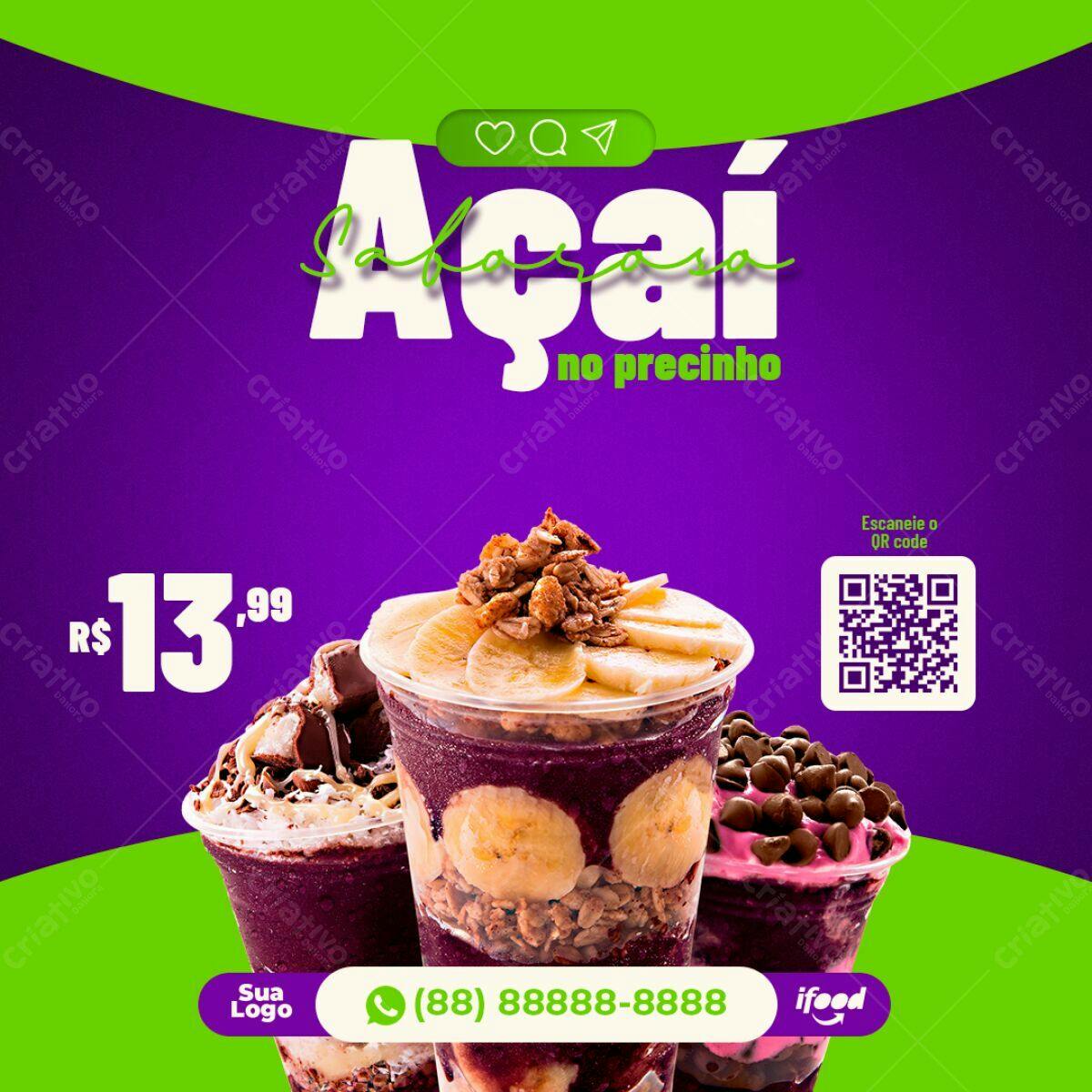 Post para Promoção de Açaí PSD Editável