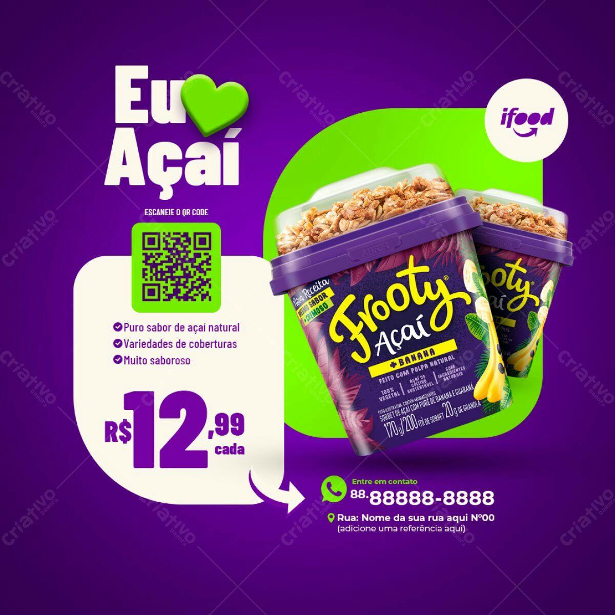 Flyer Açaí para Lançamento de Produto PSD Editável