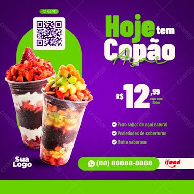 Hoje tem copão de açaí social media