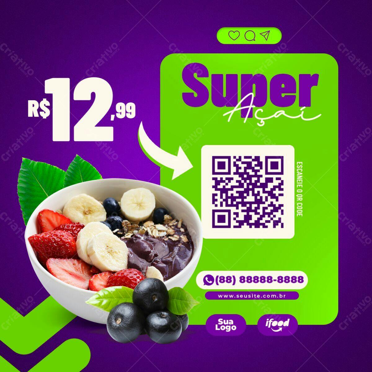 Post para Super Açaí PSD Editável