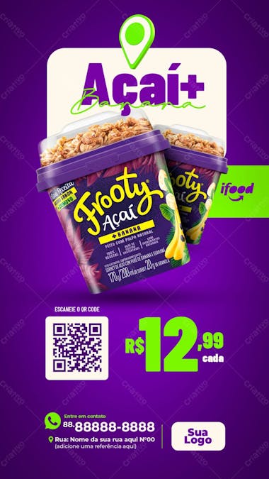 Story açaí com banana post social media