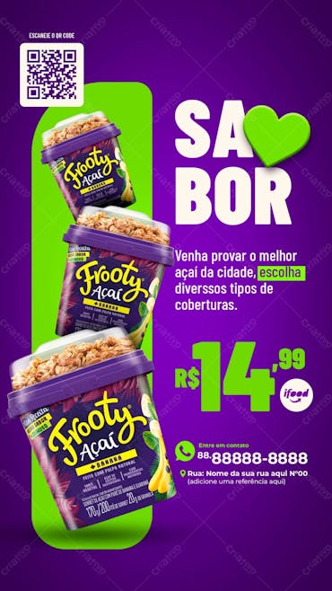 Story Açaí Com O Melhor Sabor Post Social Media