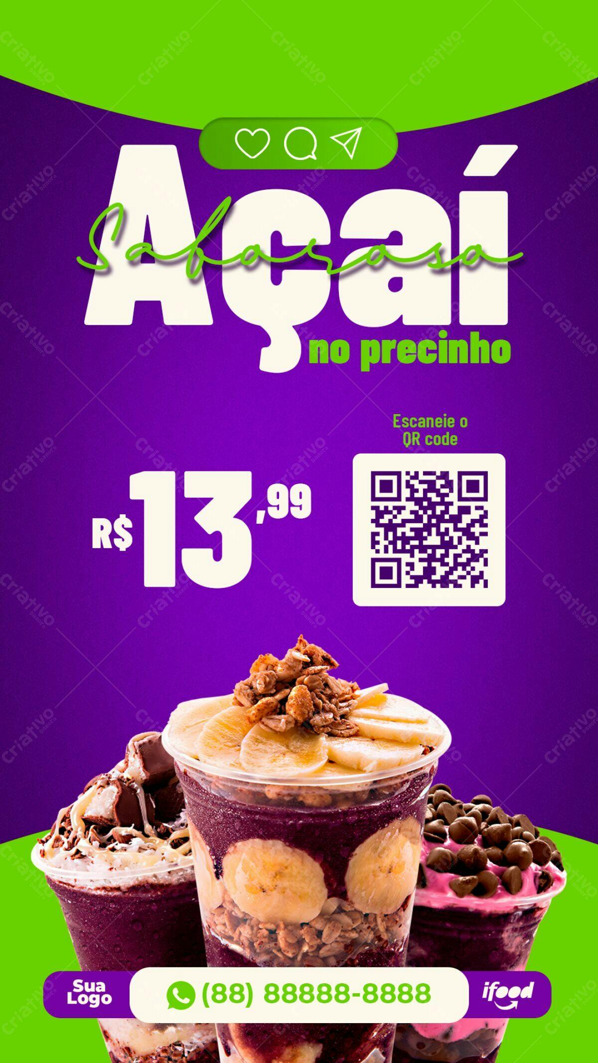 Flyer para Promoção de Açaí PSD Editável