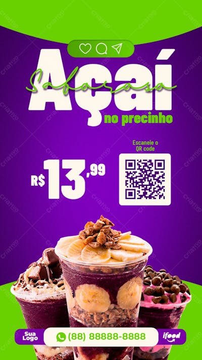 Story Açaí No Precinho Post Social Media