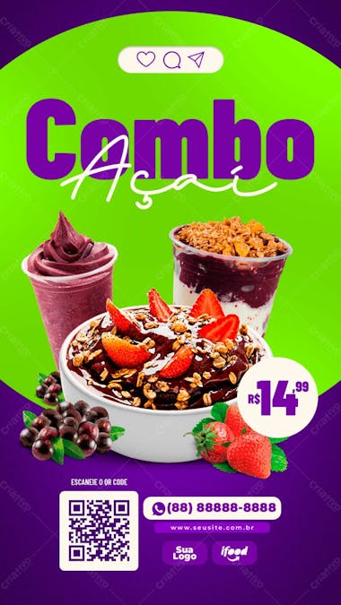 Story combo de açaí post social media