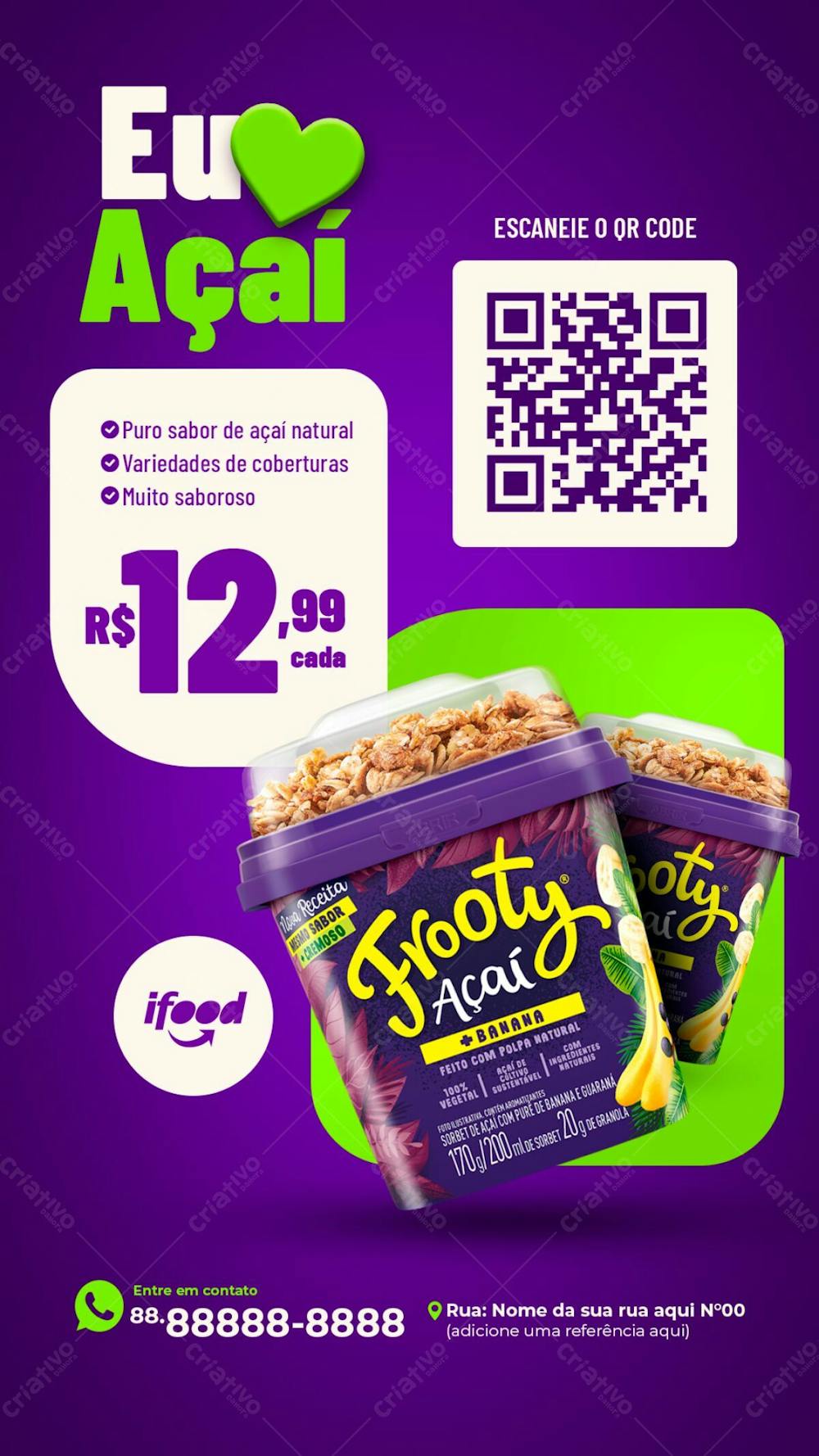 Story Eu Amo Açaí Post Social Media