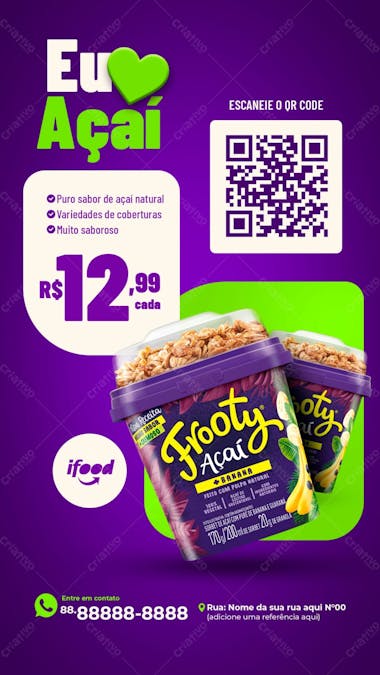 Story eu amo açaí post social media