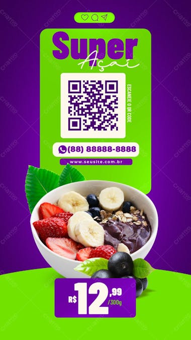 Story super açaí post social media