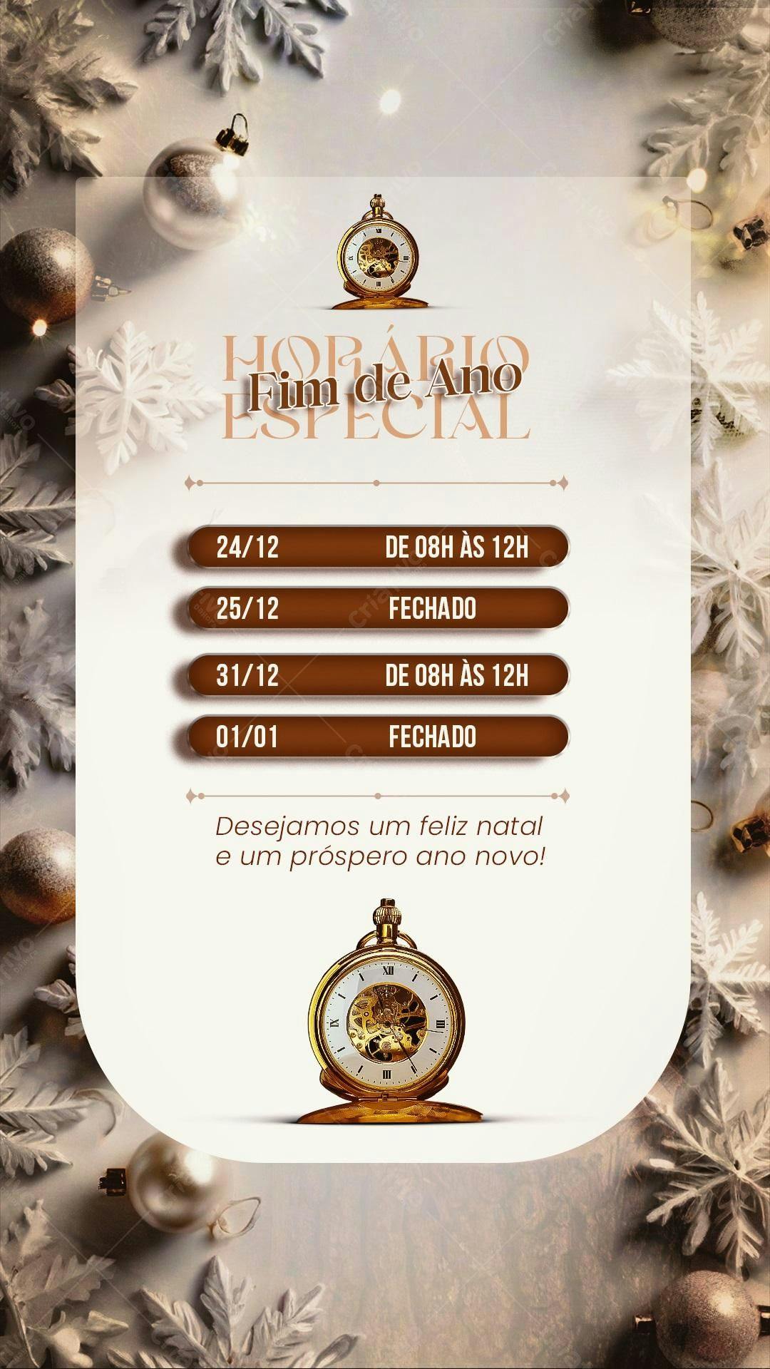 Flyer Fim de Ano Horário Especial PSD Editável