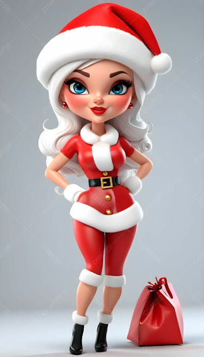 Cartoon De Uma Linda Garota Com Trajes Natalino 3D 3