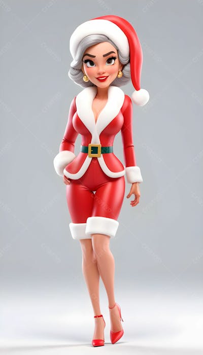 Cartoon De Uma Linda Garota Com Trajes Natalino 3D 5