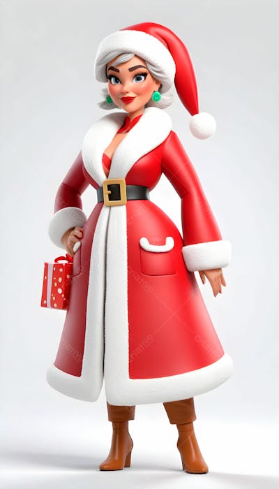 Cartoon De Uma Linda Garota Com Trajes Natalino 3D 10