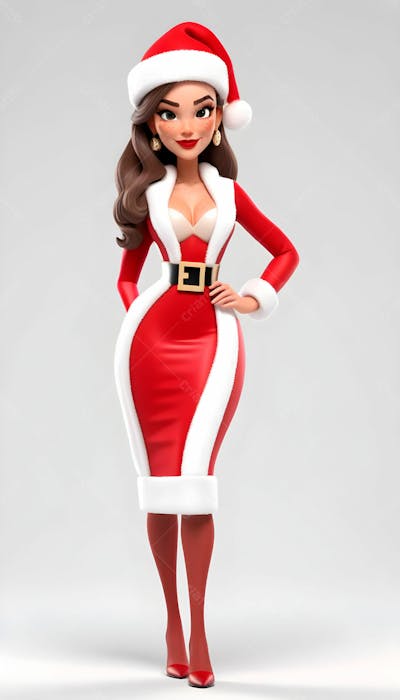 Cartoon De Uma Linda Garota Com Trajes Natalino 3D 11