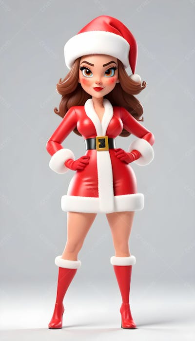 Cartoon De Uma Linda Garota Com Trajes Natalino 3D 15