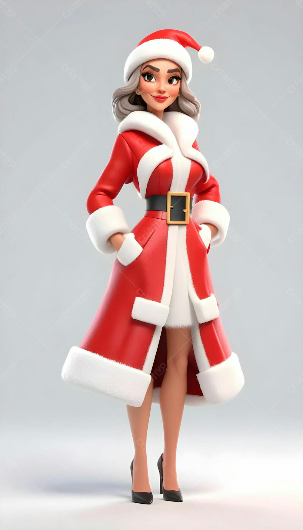 Cartoon De Uma Linda Garota Com Trajes Natalino 3D 16