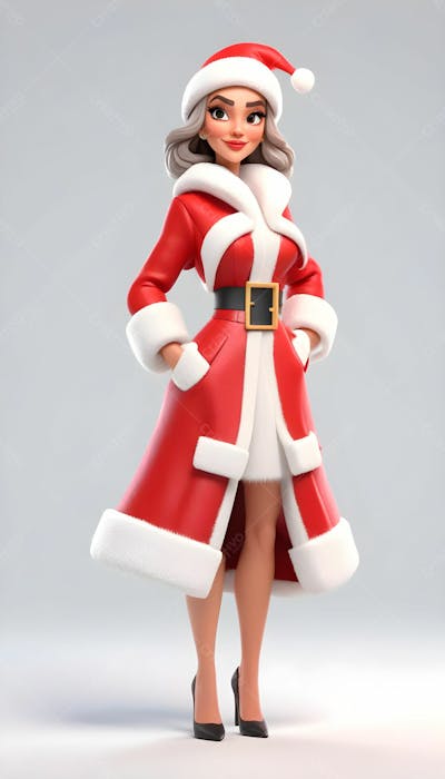 Cartoon De Uma Linda Garota Com Trajes Natalino 3D 16