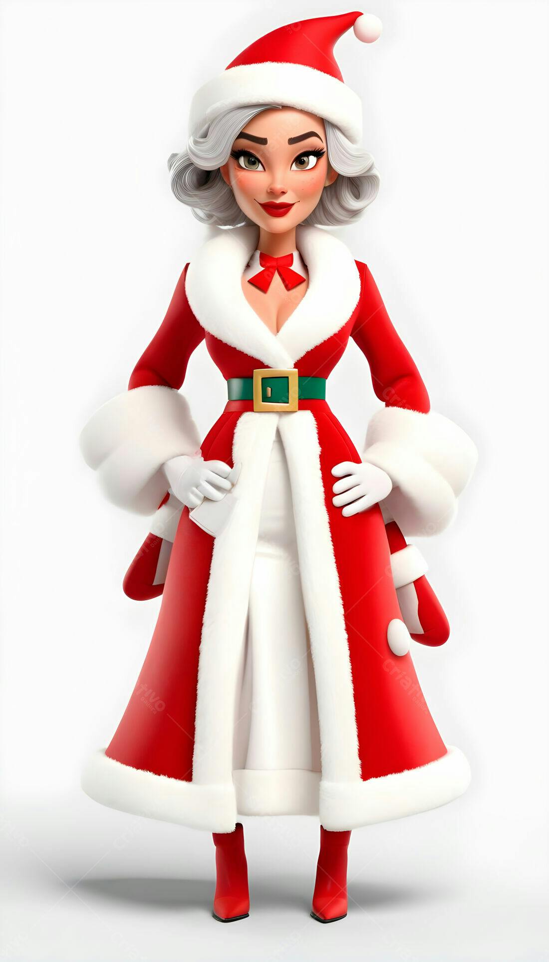 Mulher Natalina 3D em vestido vermelho