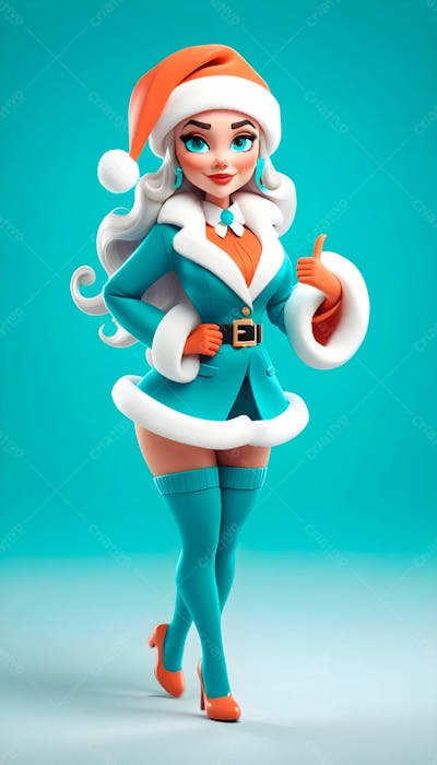 Cartoon De Uma Linda Garota Com Trajes Natalino 3D 20
