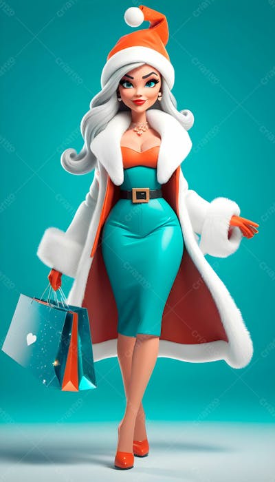 Cartoon De Uma Linda Garota Com Trajes Natalino 3D 21