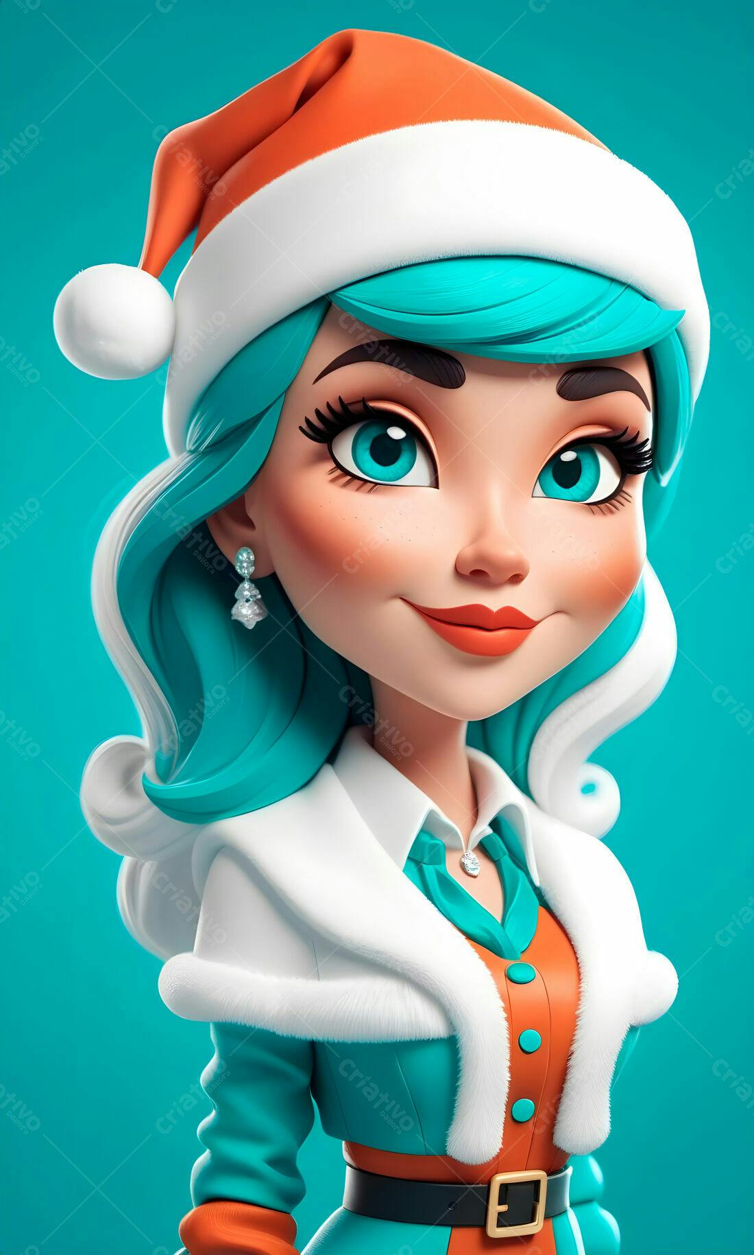 Menina de cabelo turquesa com gorro natalino