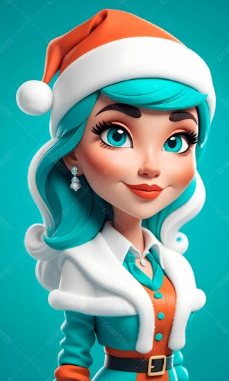 Cartoon de uma linda garota com trajes natalino 3d 22