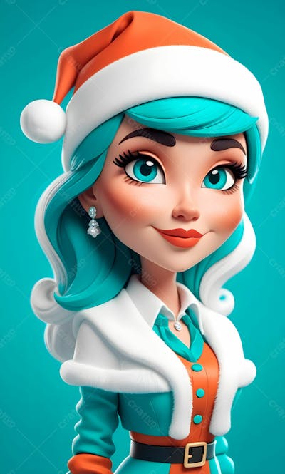 Cartoon De Uma Linda Garota Com Trajes Natalino 3D 22